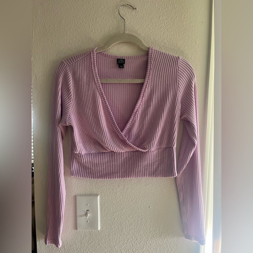 Wild fable Lilac Ribbed Long Sleeve Crop Top